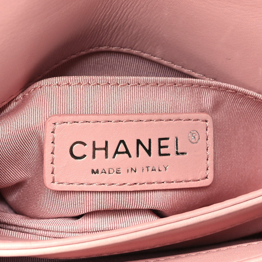 Calfskin Studded Chevron Quilted Flap Pink