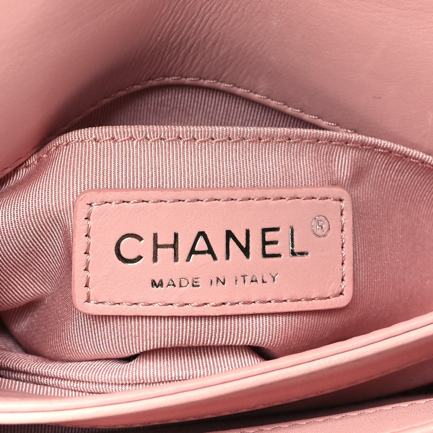 Calfskin Studded Chevron Quilted Flap Pink