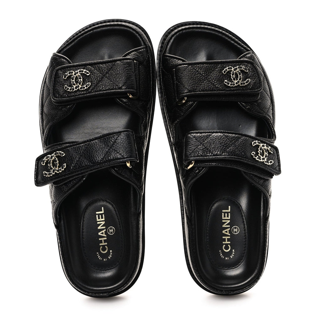 Grained Calfskin Velcro Dad Sandals 35 Black
