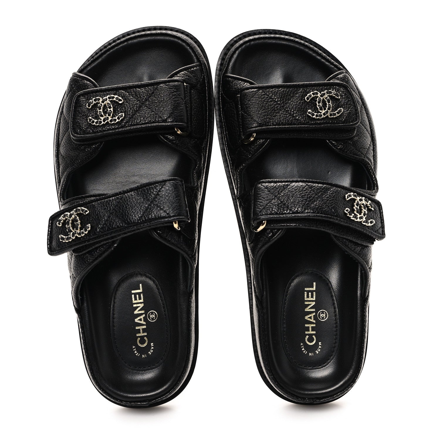 Grained Calfskin Velcro Dad Sandals 35 Black