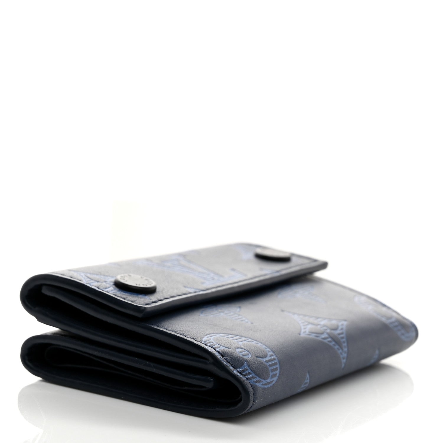 Calfskin Monogram Shadow Discovery Compact Wallet Navy