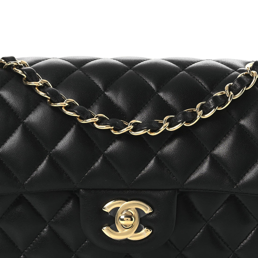Lambskin Quilted Small Double Flap Black