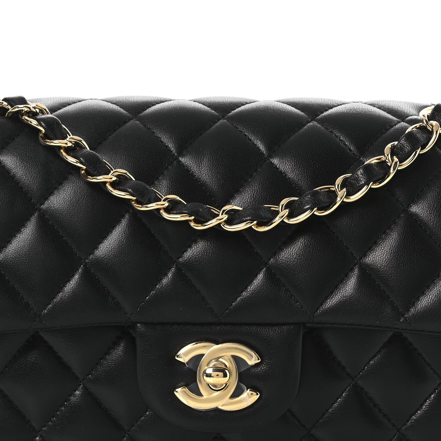 Lambskin Quilted Small Double Flap Black