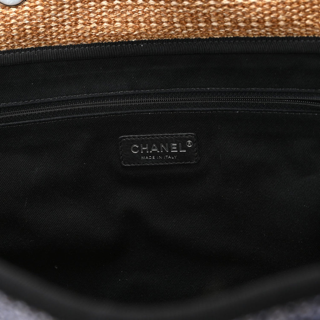 Mixed Fibers Large Shopping Bag Blue Beige