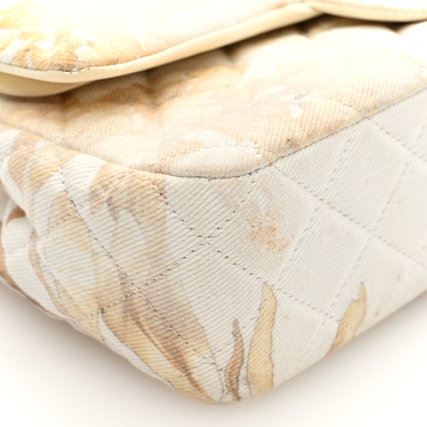 Denim Floral Printed Medium Double Flap Beige