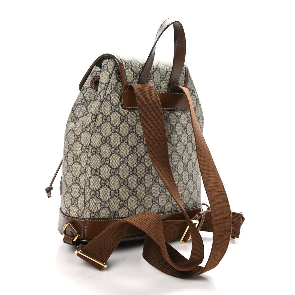 GG Supreme Monogram Azalea Calfskin Retro Interlocking G Buckle Backpack Beige Ebony Brown Sugar