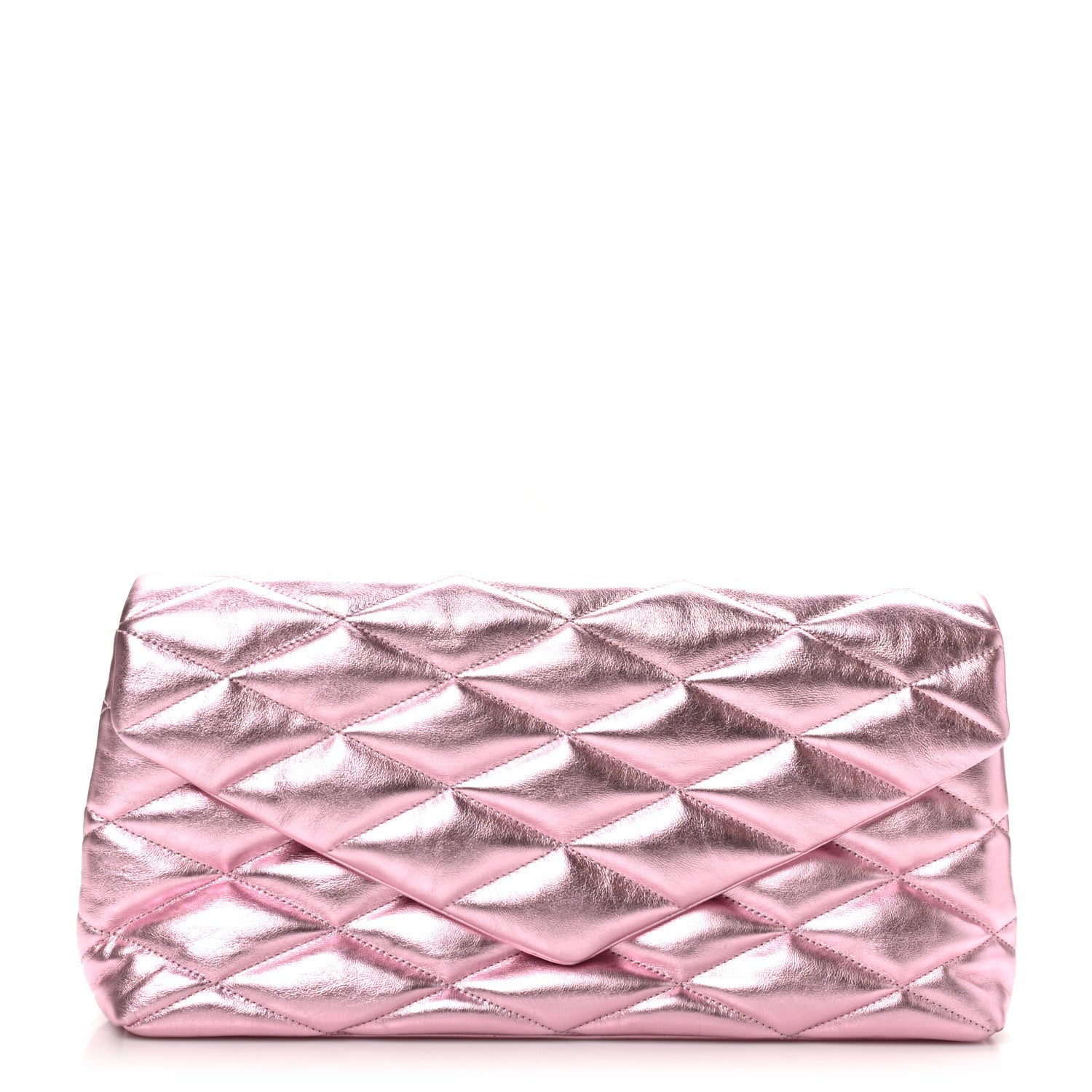 Metallic Lambskin Quilted Sade Puffer Envelope Clutch New Azalea