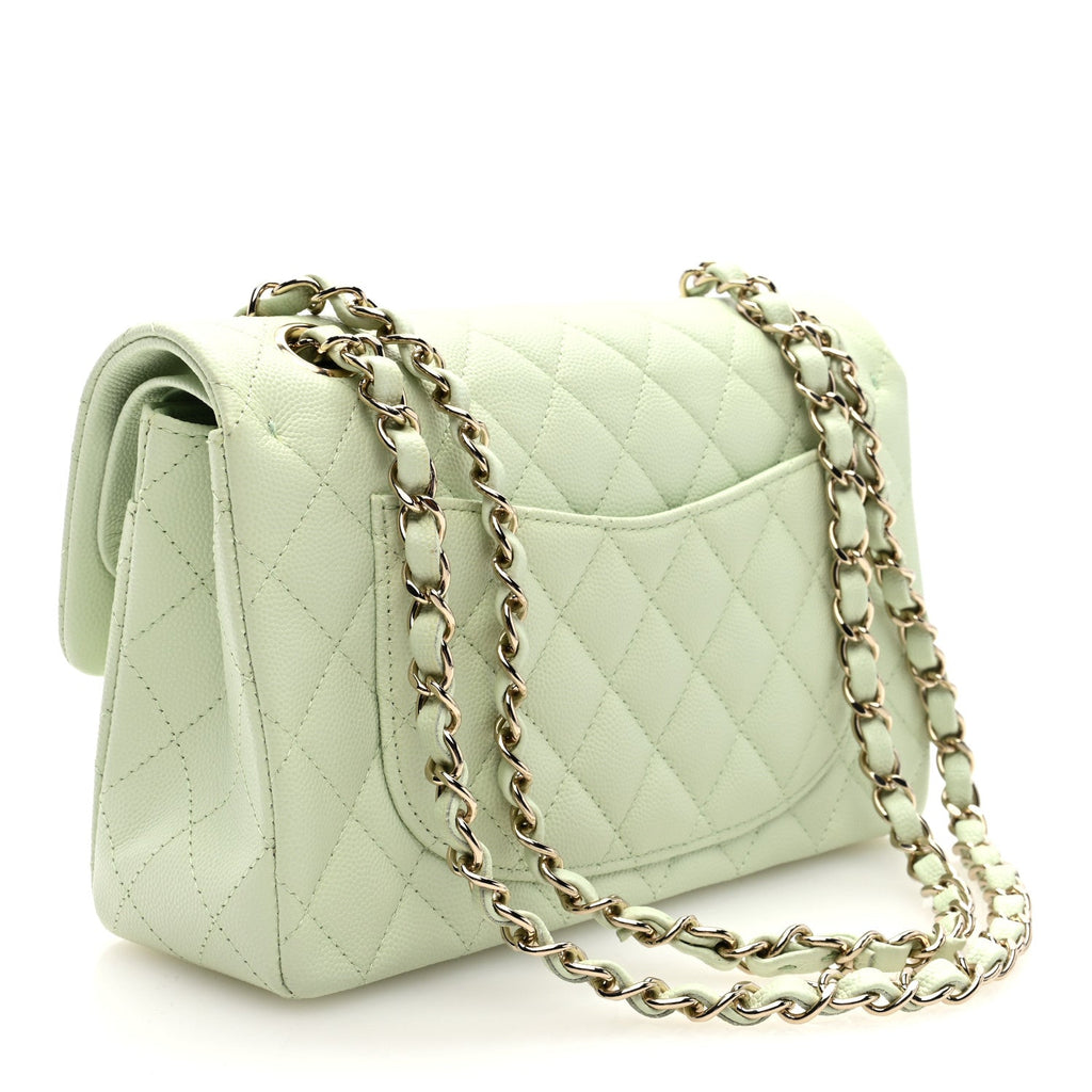 Caviar Quilted Small Double Flap Light Green