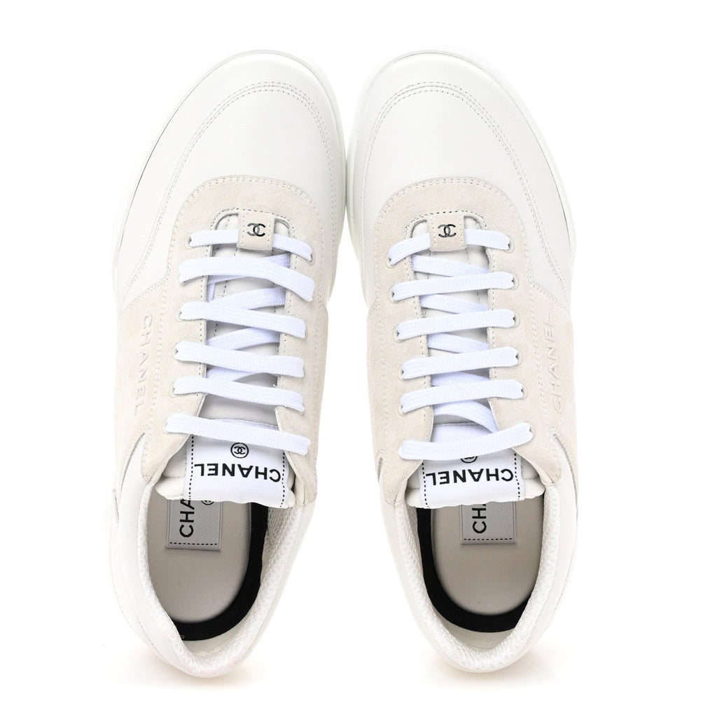 Calfskin Suede Coco Mark Logo Womens Sneakers 40 White