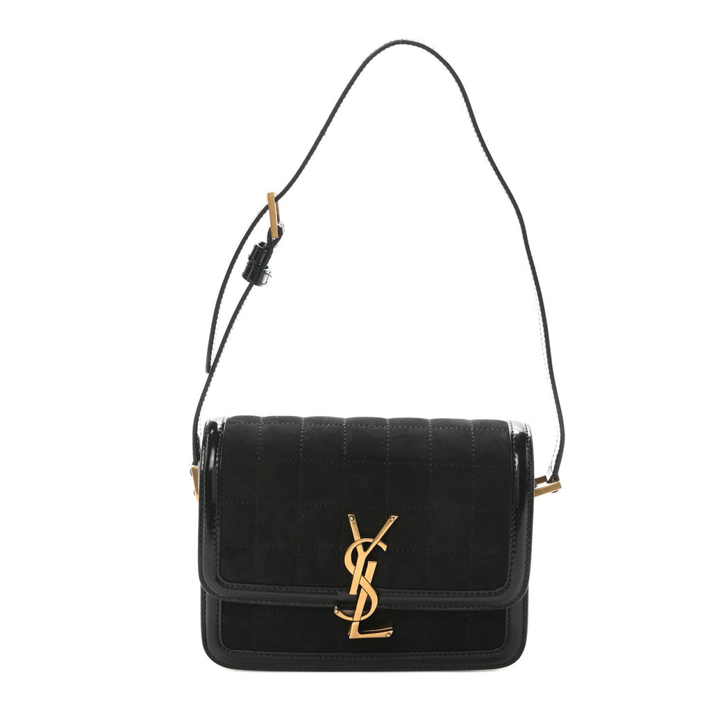 Suede Quilted Monogram Small Solferino Satchel Black