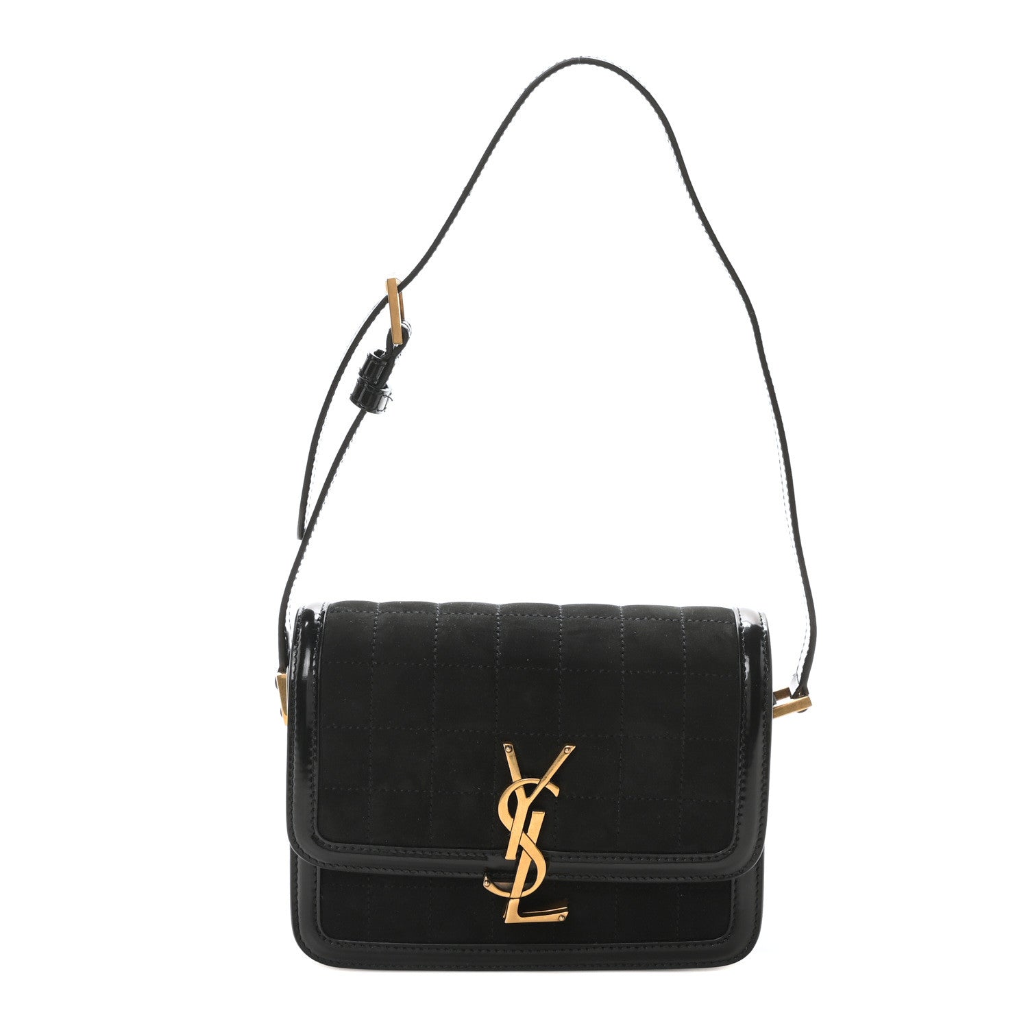 Suede Quilted Monogram Small Solferino Satchel Black
