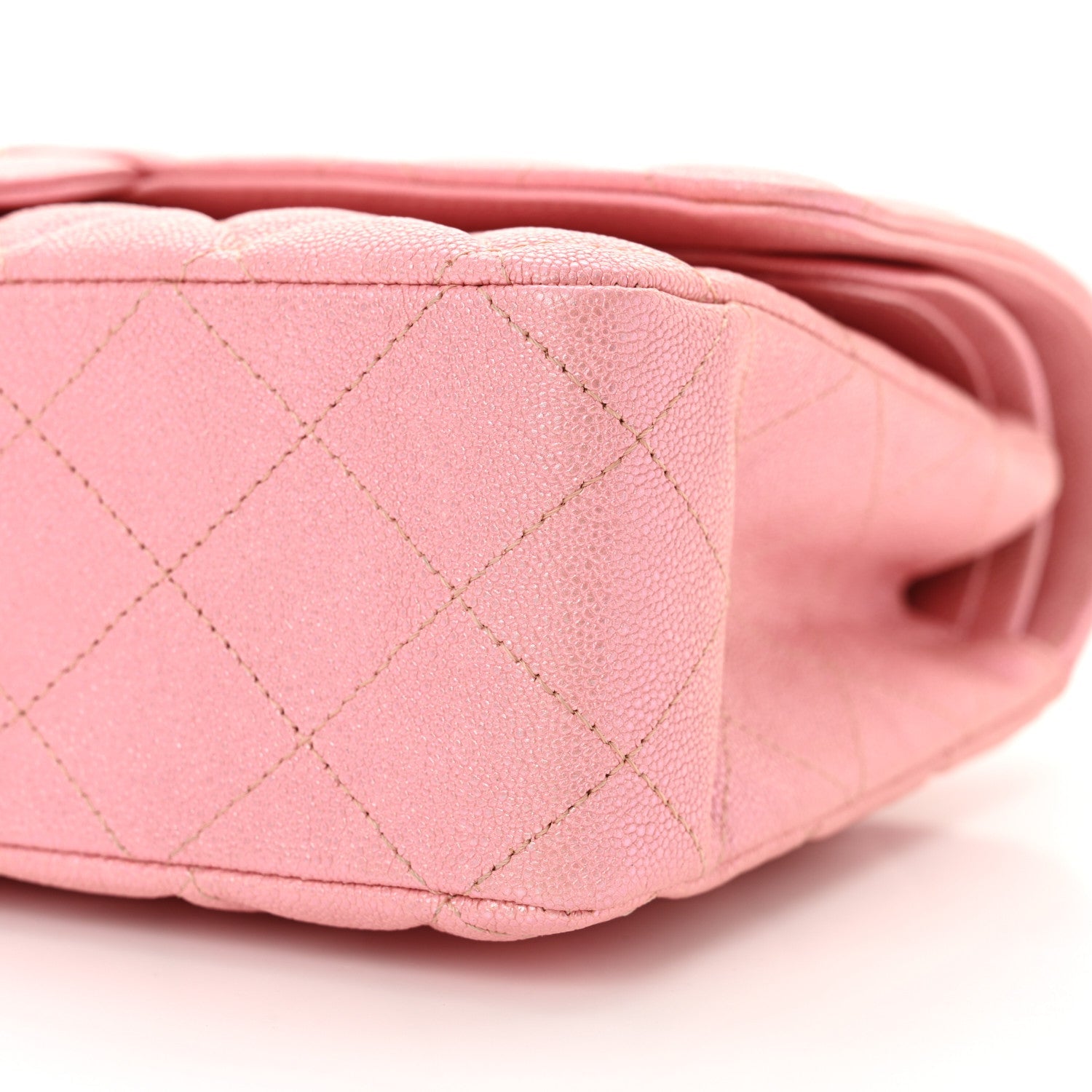 Iridescent Caviar Quilted Medium Double Flap Rose Pink