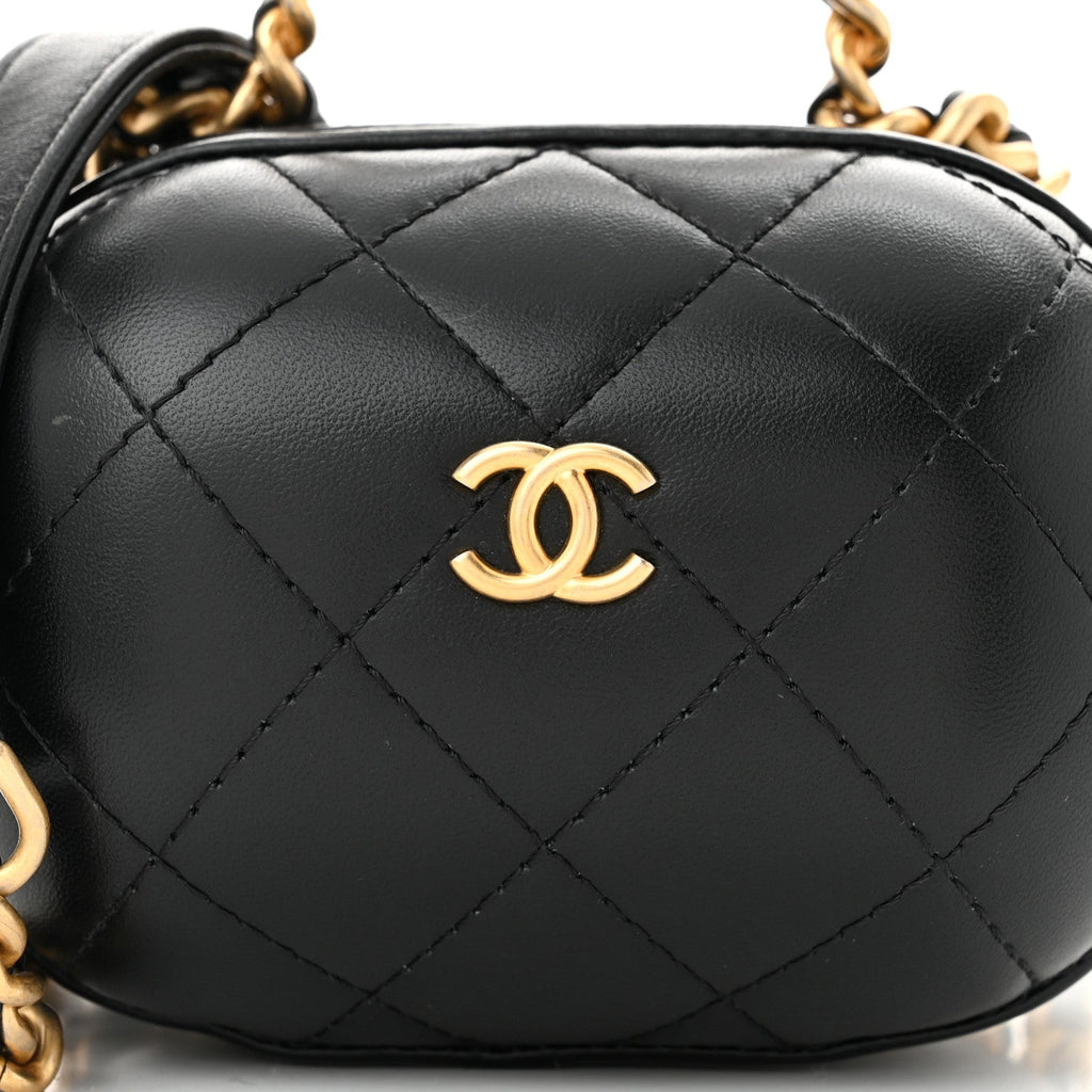 Lambskin Quilted Small CC Bubble Vanity Case With Chain Black
