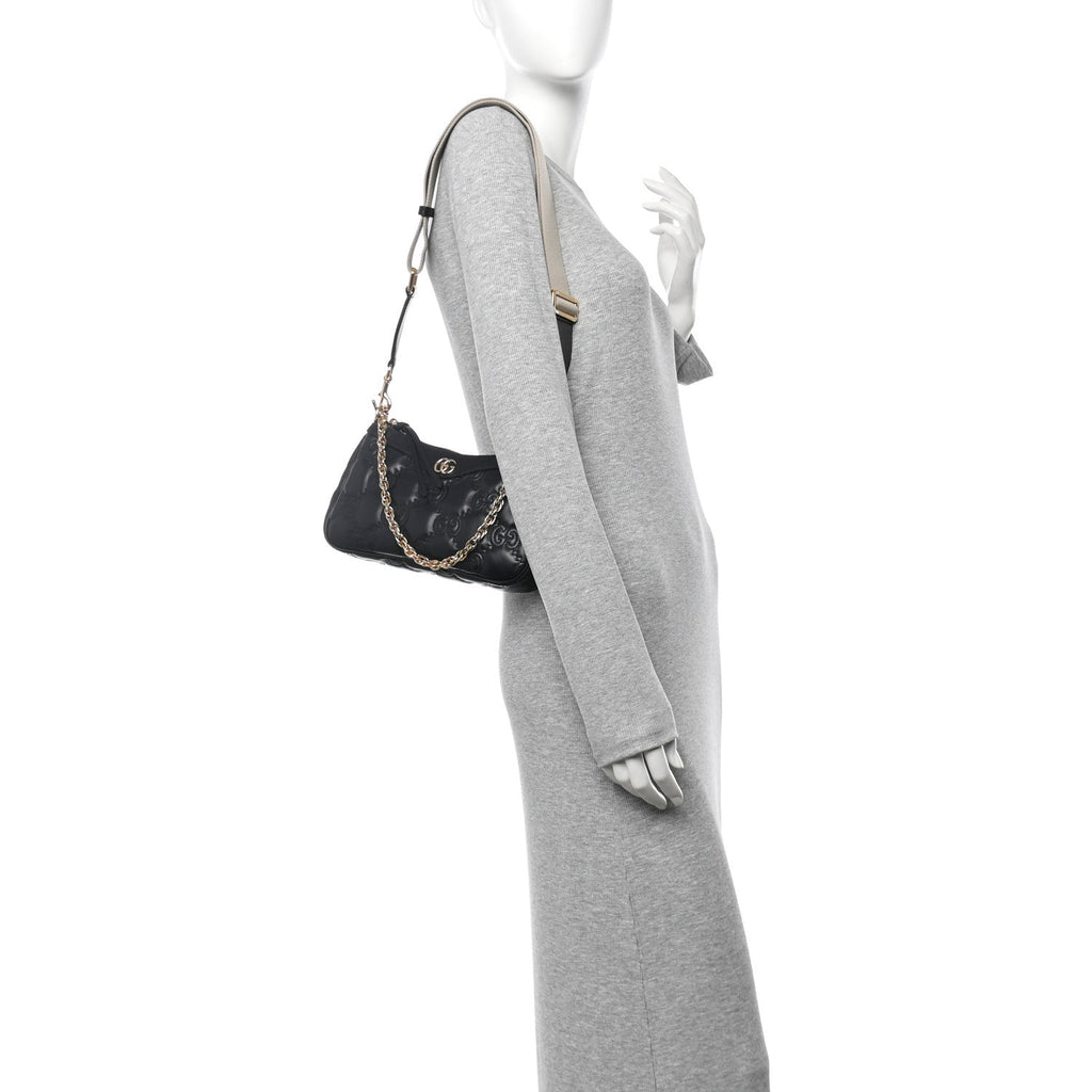 Calfskin GG Matelasse Chain Handbag Black Natural