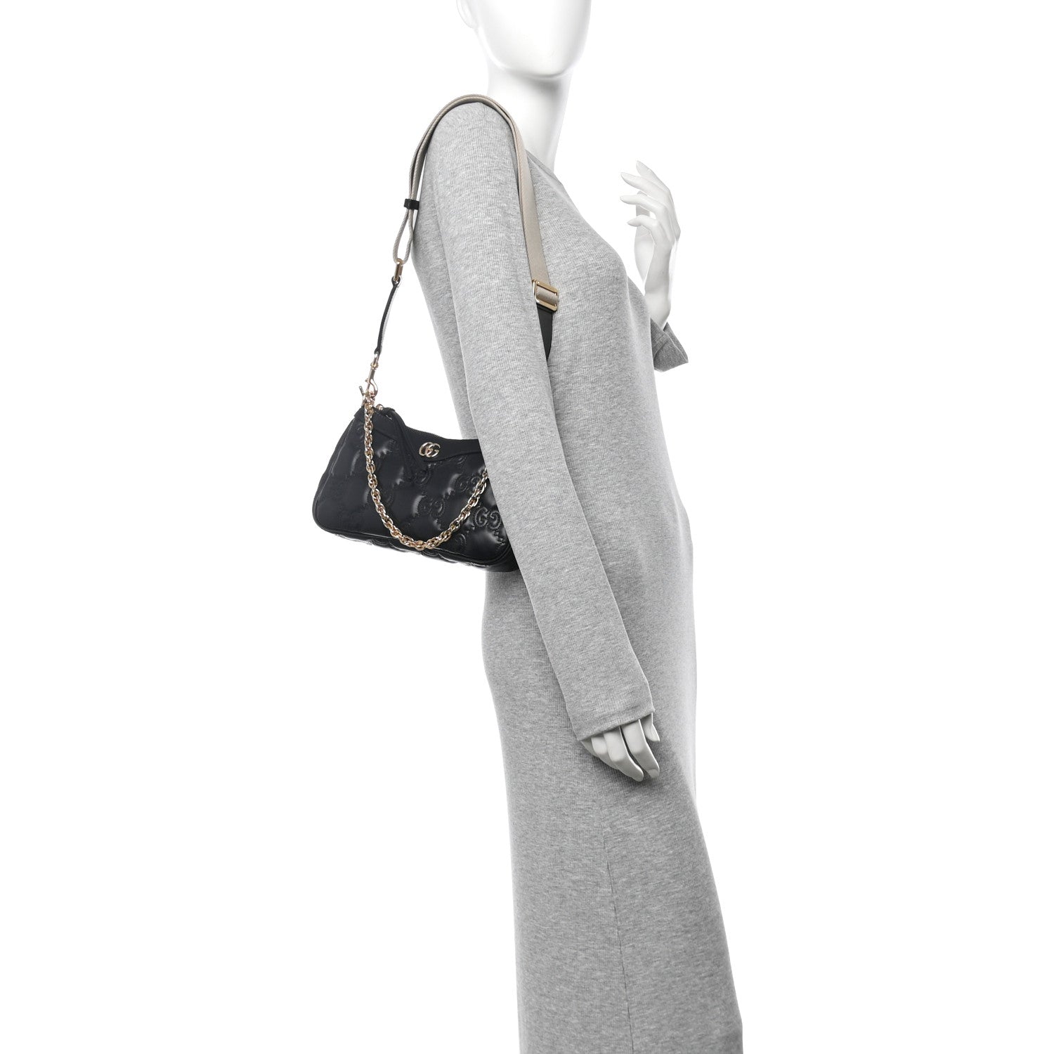 Calfskin GG Matelasse Chain Handbag Black Natural