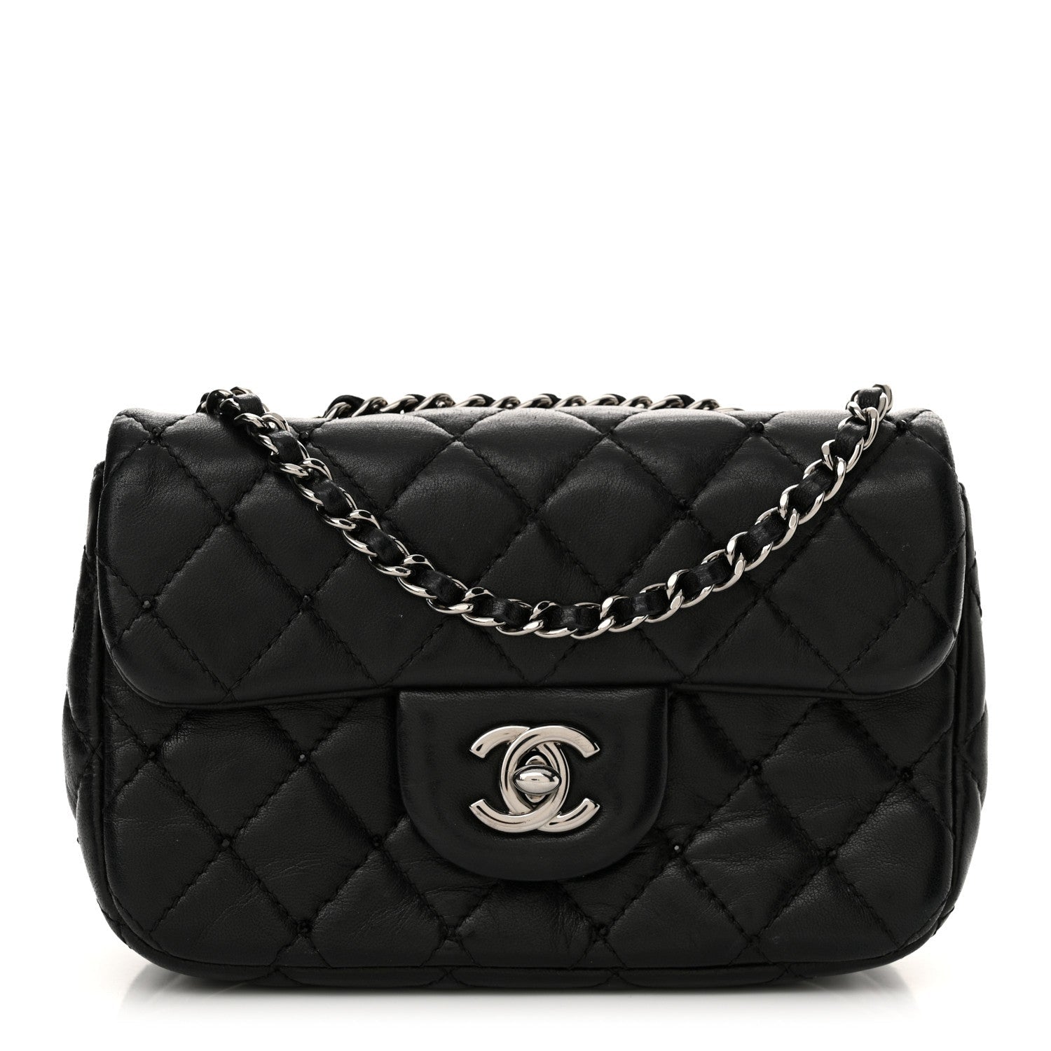 Lambskin Quilted Beaded Extra Mini Rectangular Flap Black