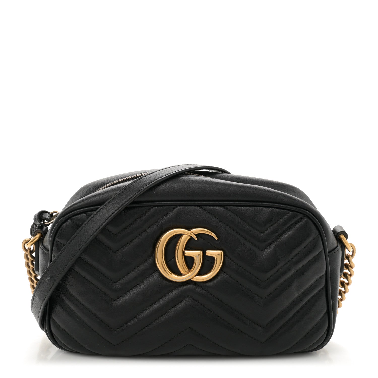 Calfskin Matelasse Small GG Marmont Chain Shoulder Bag Black