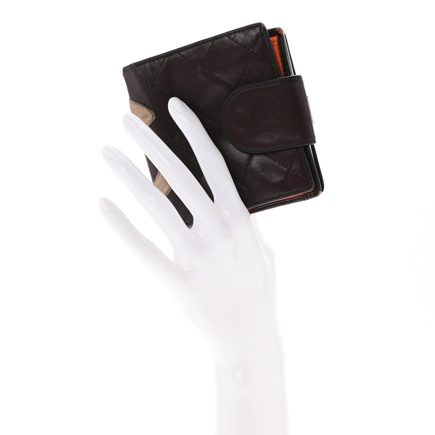 Calfskin Quilted Cambon Bi-fold Wallet Brown