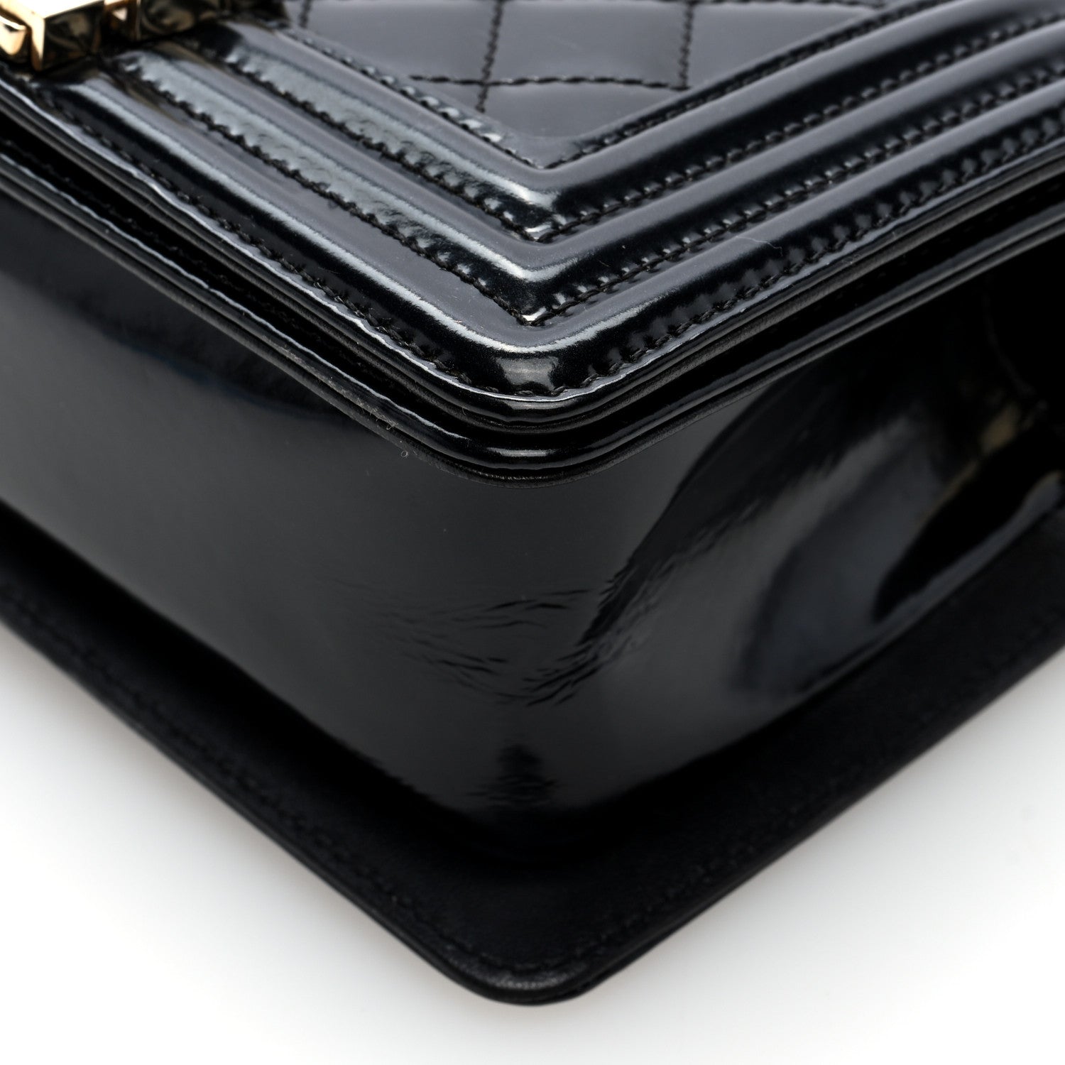 Iridescent Glazed Calfskin Quilted Small Boy Flap Black