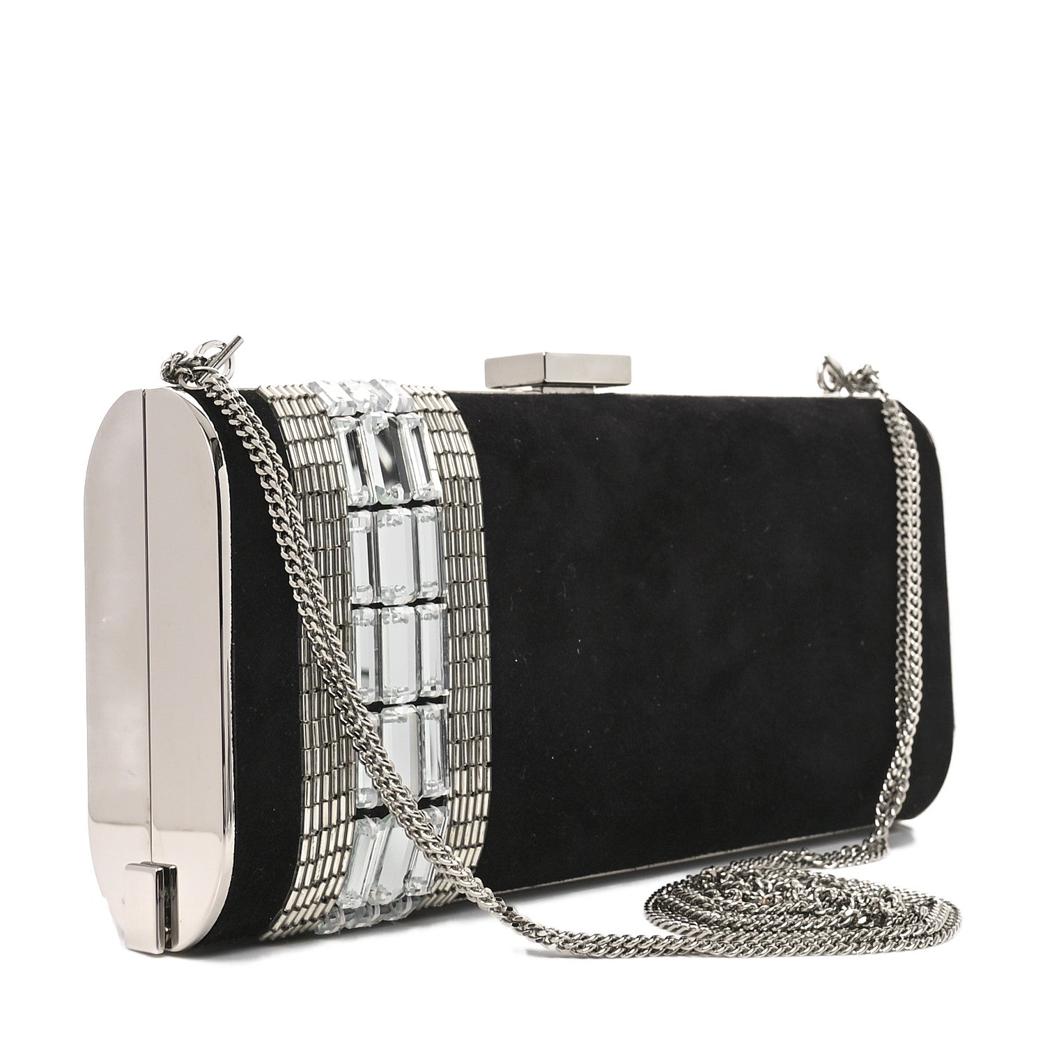 Suede Crystal Beaded Arrow Met Gala Clutch Black