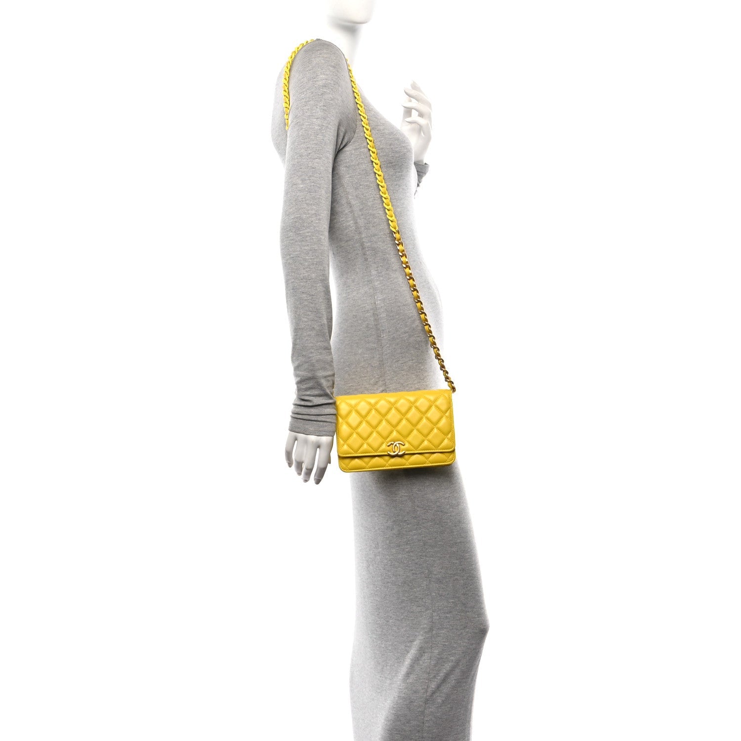 Lambskin Resin Quilted Wallet On Chain WOC Yellow