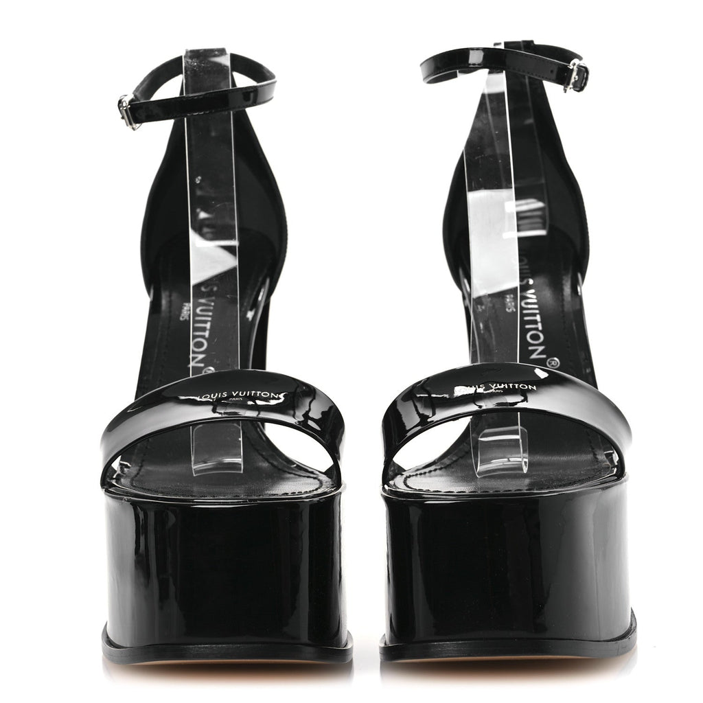 Patent Calfskin Fame Platform Sandal 39 Black