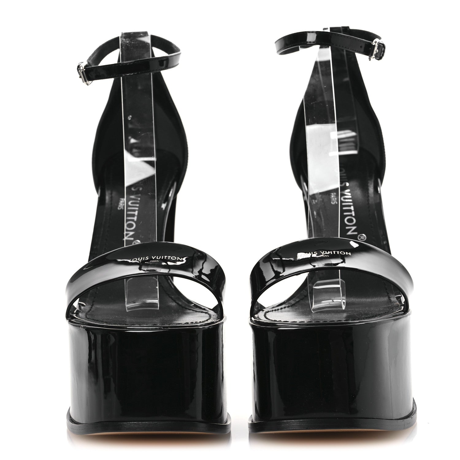Patent Calfskin Fame Platform Sandal 39 Black
