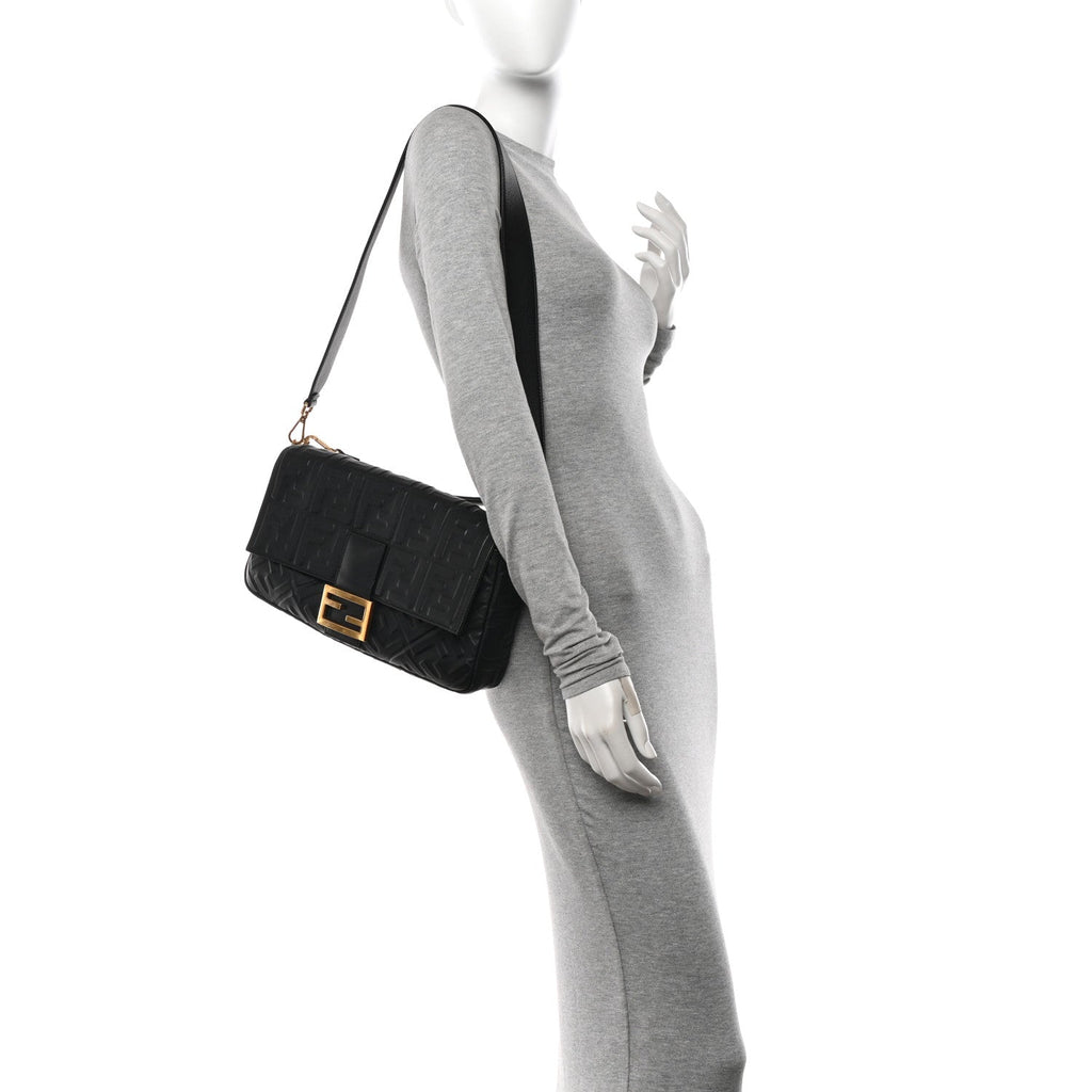 Nappa FF 1974 Embossed Large Baguette Black