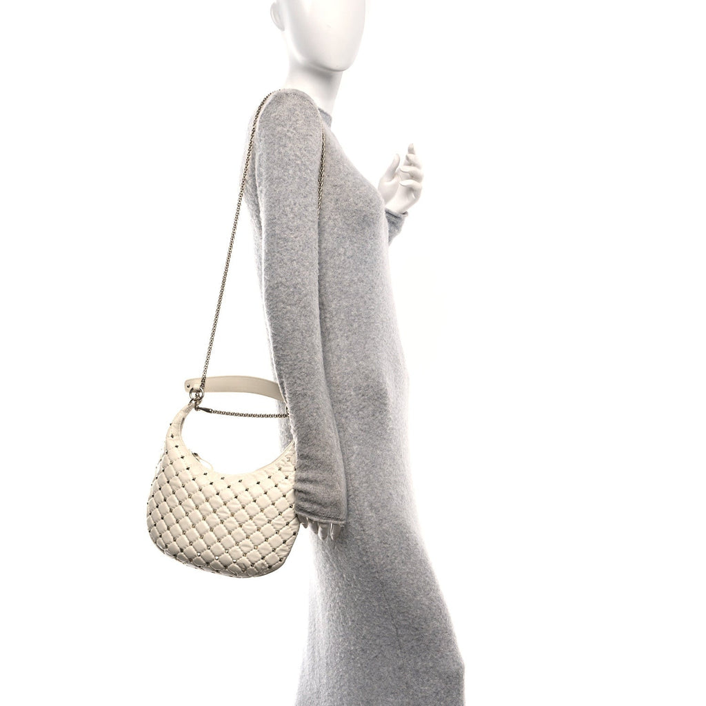 Nappa Small Rockstud Spike Hobo Ivory