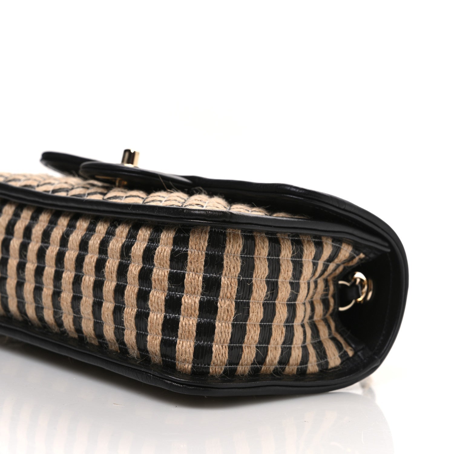 Raffia Jute Striped Small Urban Jungle Single Flap Black Beige
