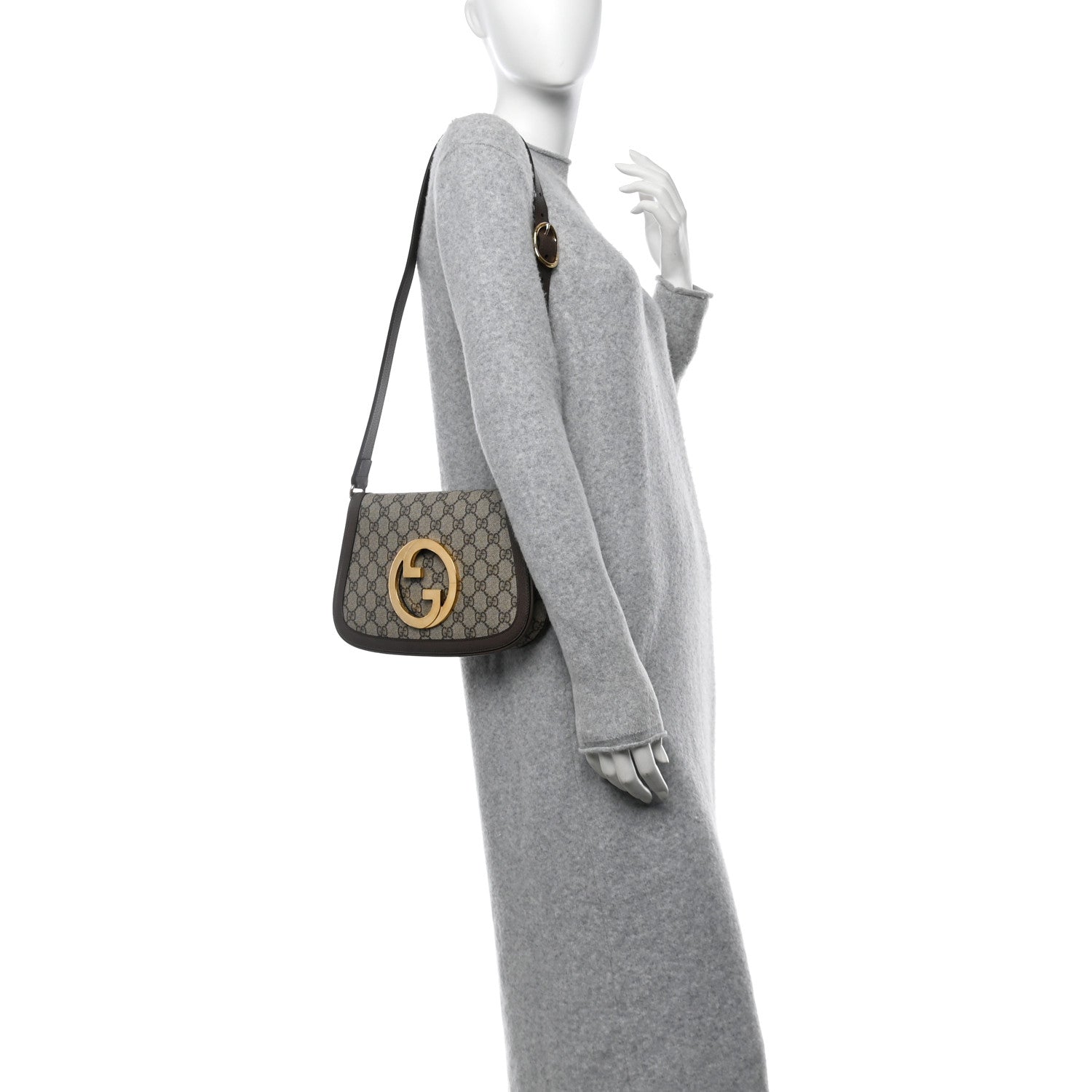 GG Supreme Monogram Textured Dollar Calfskin Blondie Chain Shoulder Flap Bag Beige Ebony New Acero