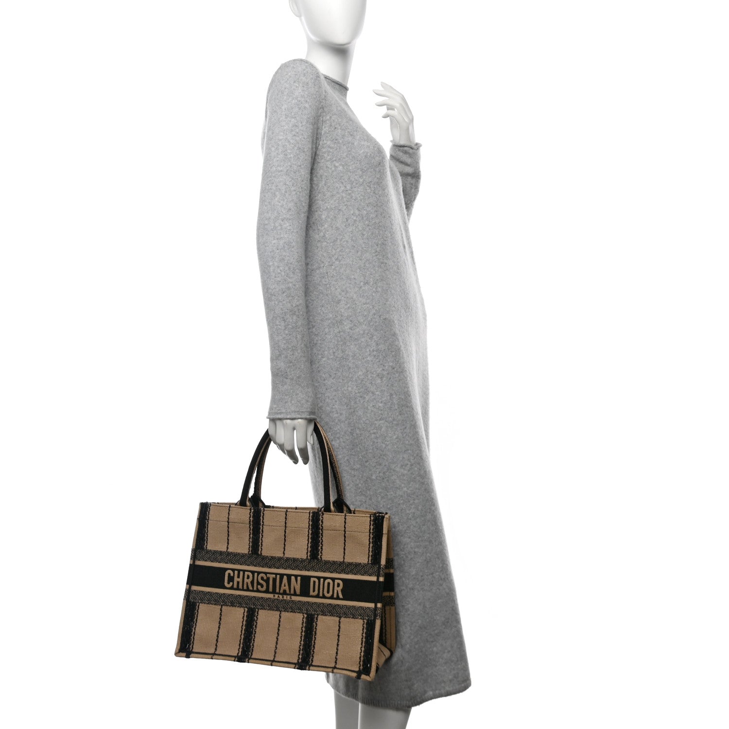 Canvas Embroidered Medium Bayadere Book Tote Black Beige