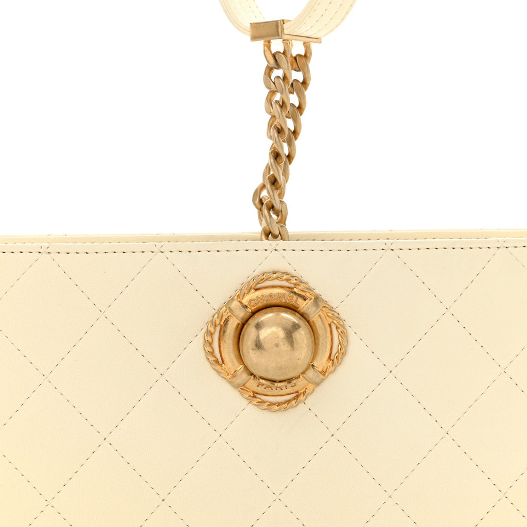 Lambskin Quilted Evening By The Sea Clutch  White