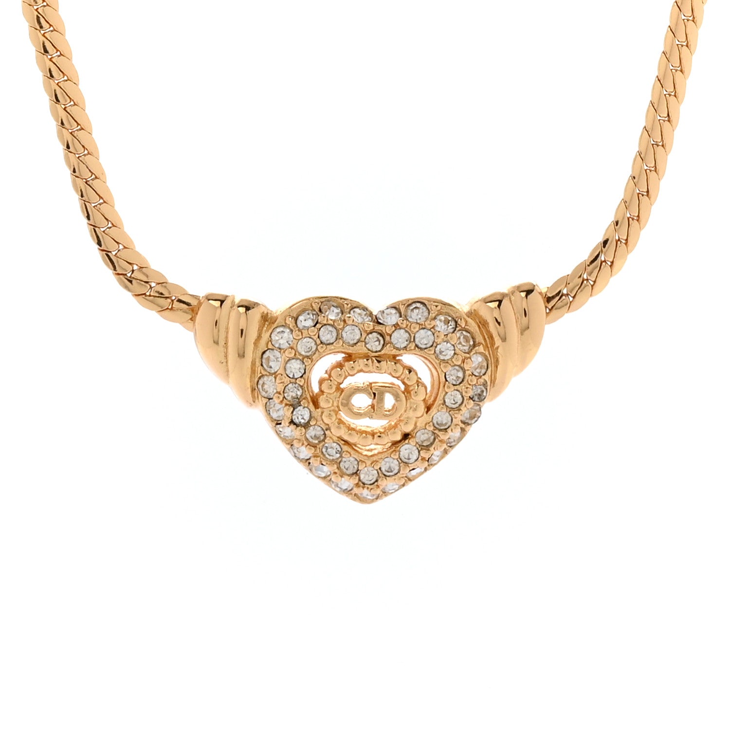 Metal Crystal Logo Heart Necklace Gold