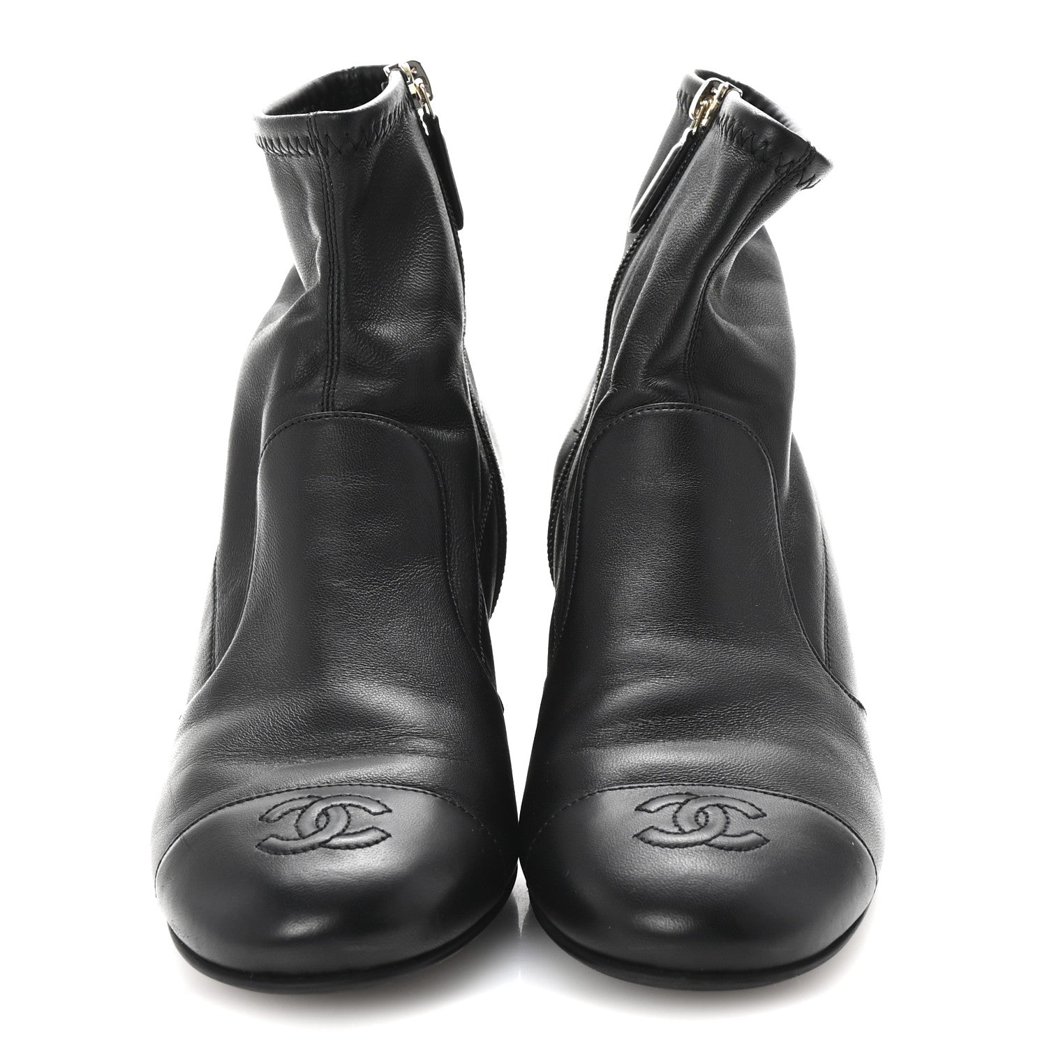 Stretch Lambskin Cap Toe CC Short Boots 38.5 Black
