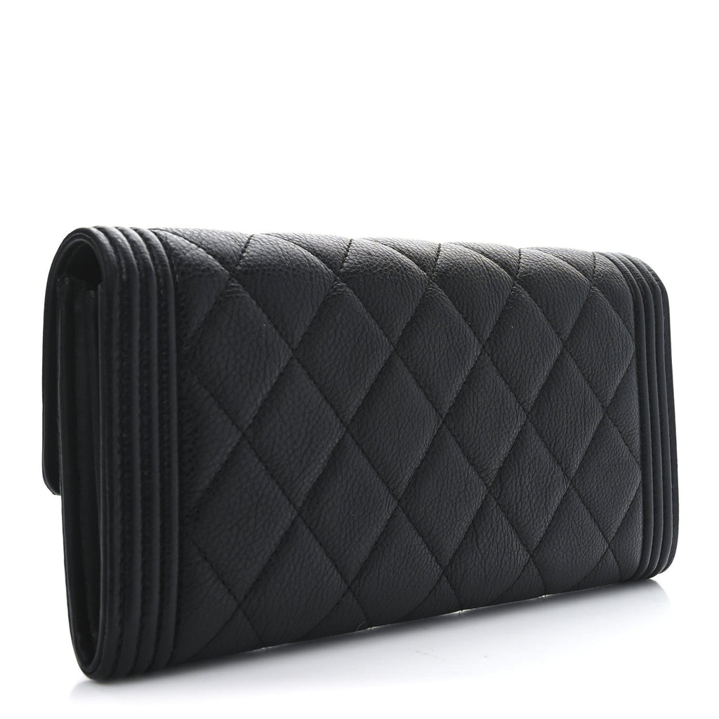Caviar Quilted Large Boy Gusset Flap Wallet Black