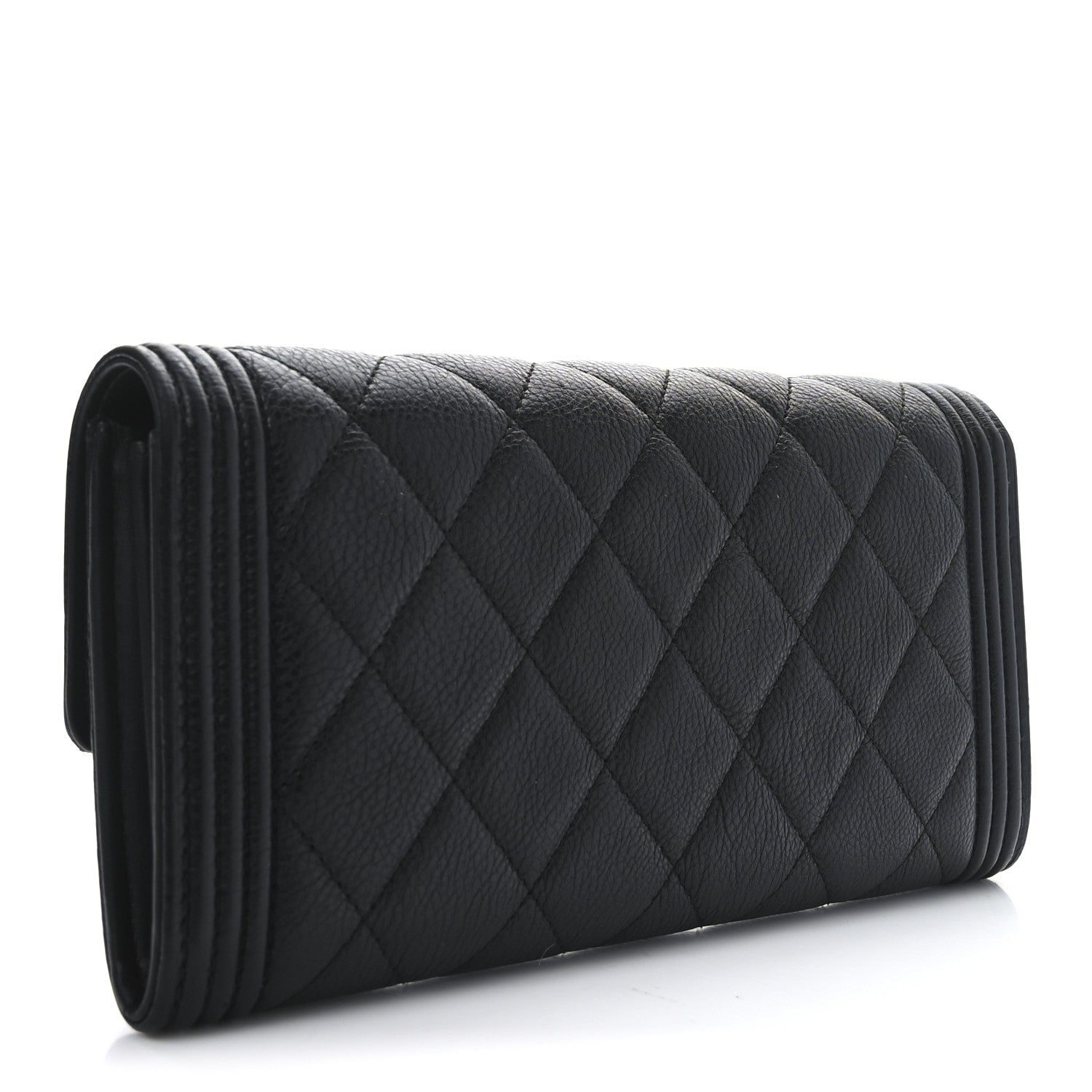 Caviar Quilted Large Boy Gusset Flap Wallet Black