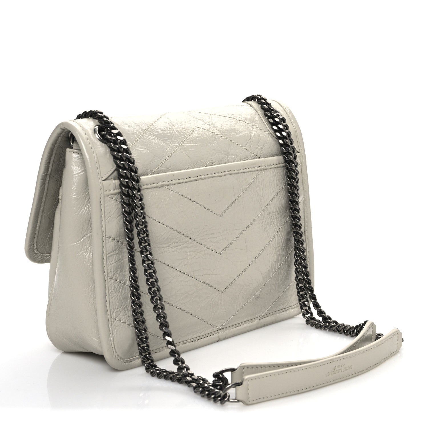 Crinkled Calfskin Matelasse Monogram Baby Niki Chain Satchel Blanc Vintage