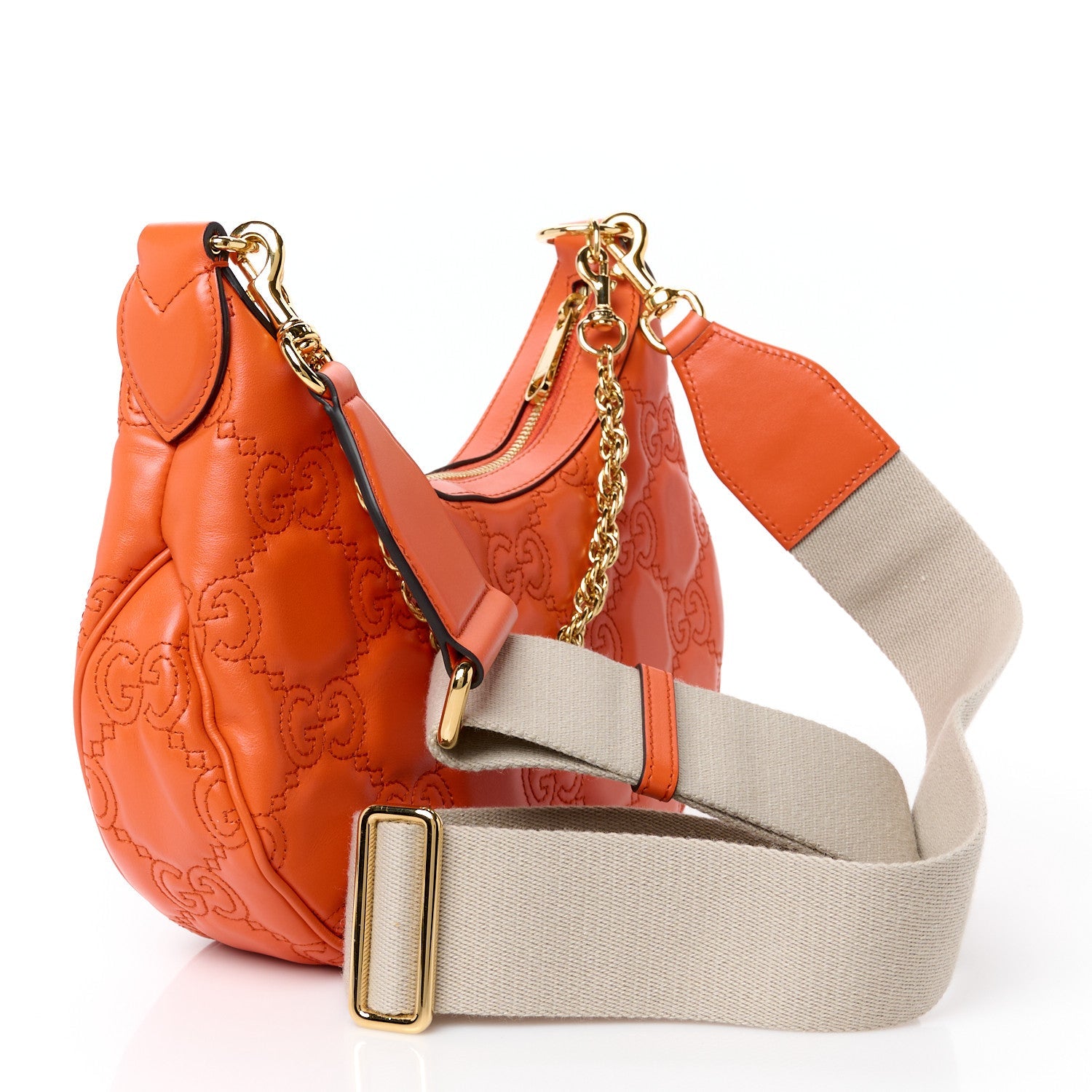 Calfskin GG Matelasse Small Hobo Shoulder Bag Spring Orange Natural