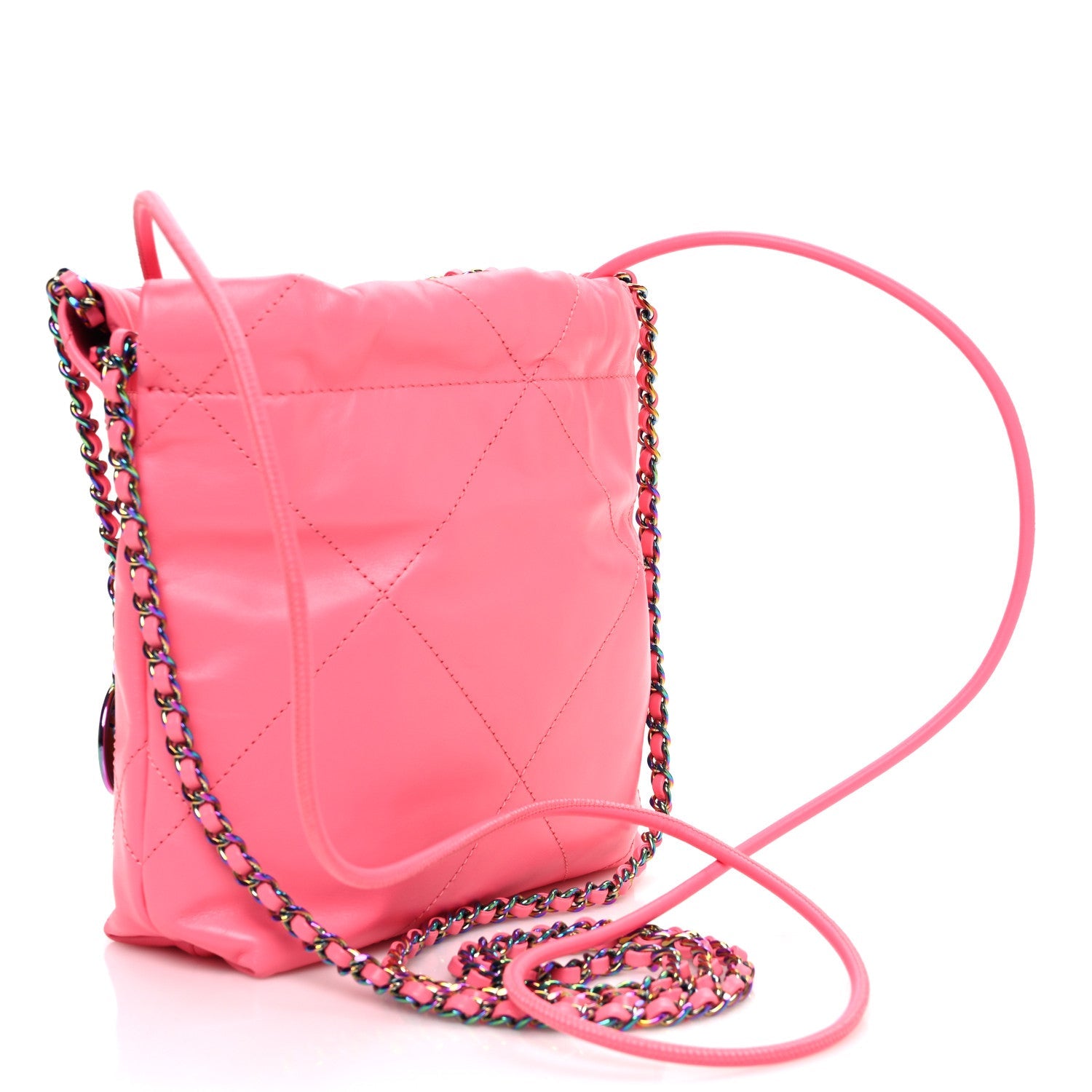 Shiny Calfskin Quilted Rainbow Metal Mini Chanel 22 Coral Pink