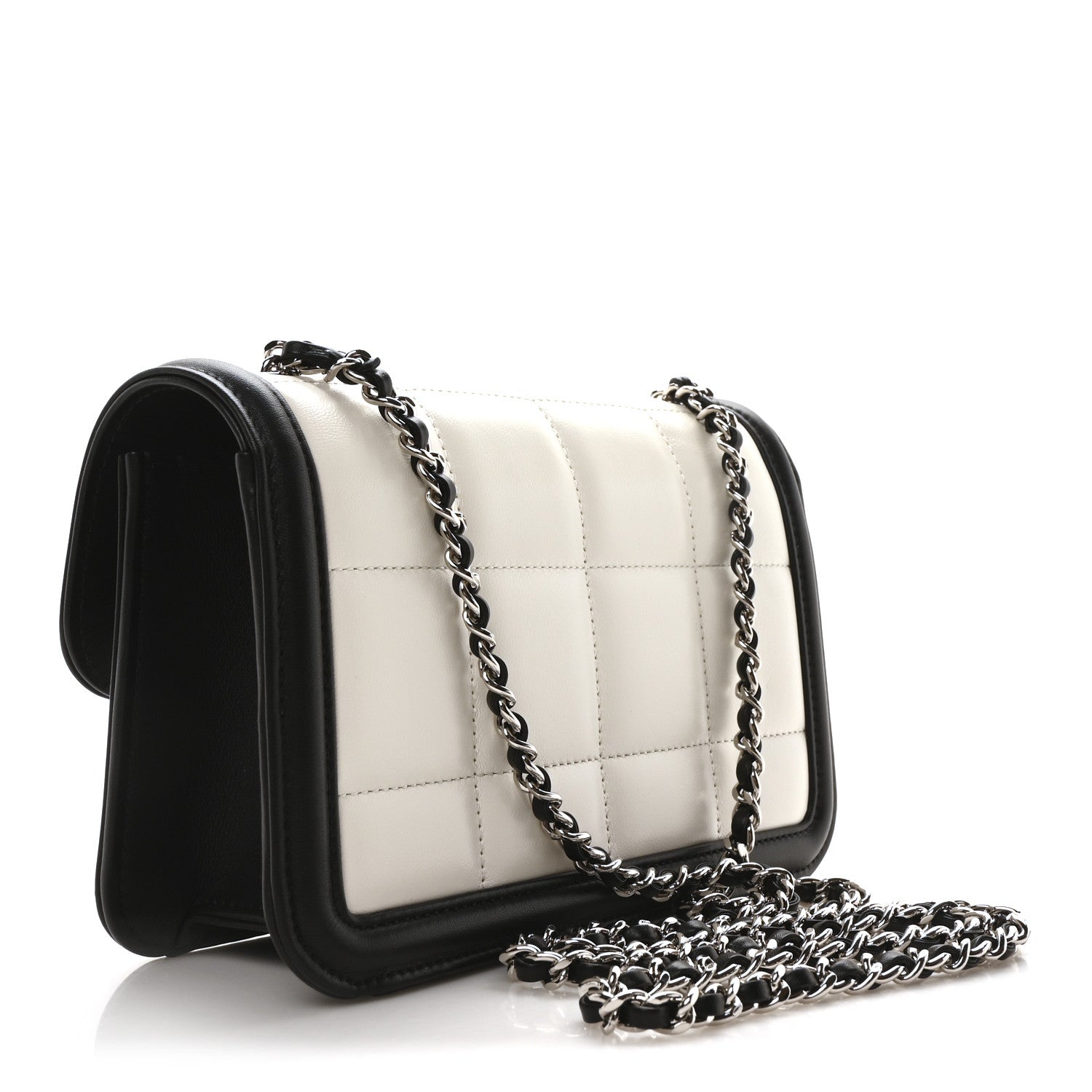 Lambskin Calfskin Mini Chocolate Bar Flap Bag White Black