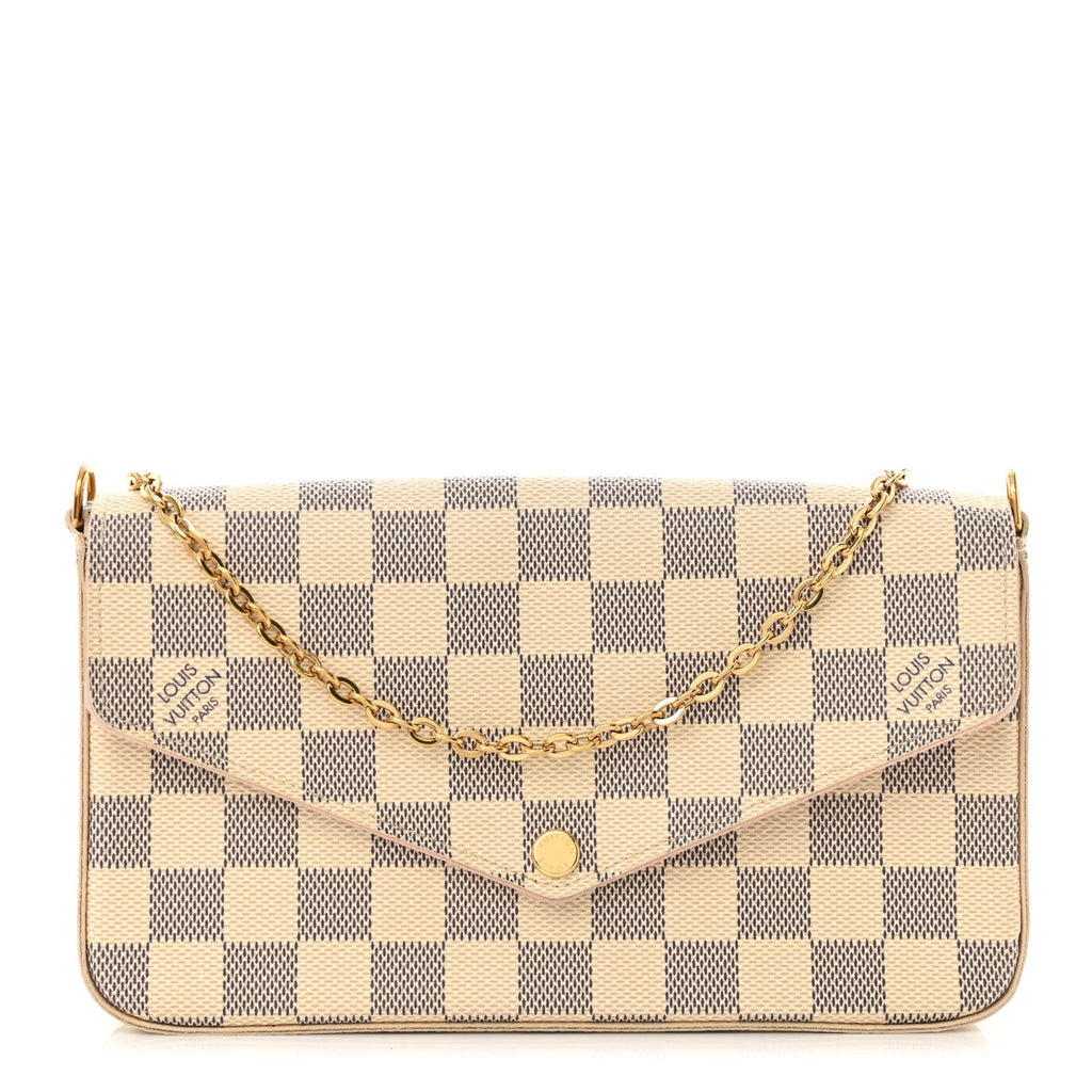 Damier Azur Pochette Felicie Chain Wallet Rose Ballerine