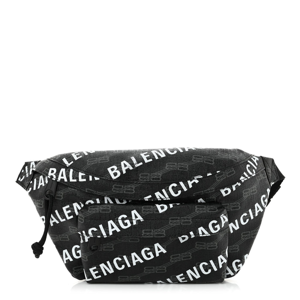 Coated Canvas BB Monogram Allover Logo Medium Signature Beltpack Black Grey White