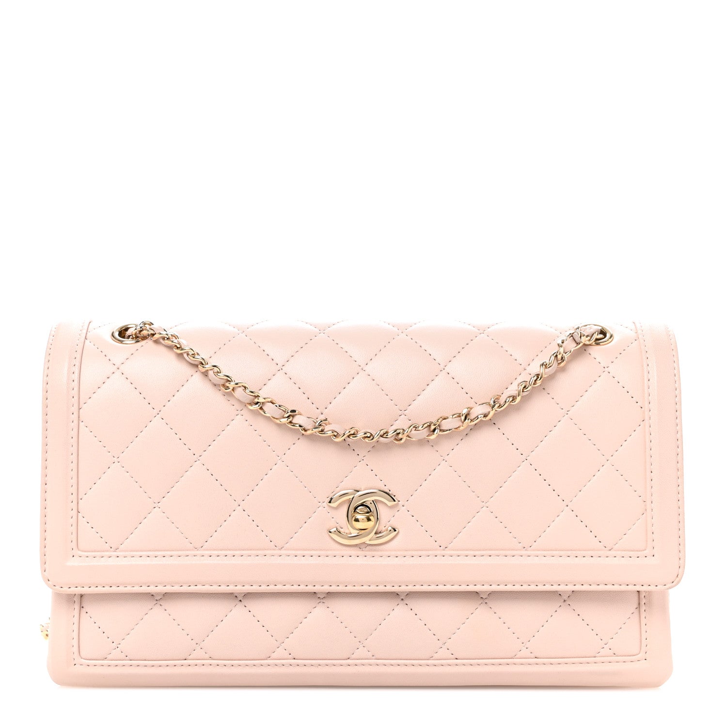 Lambskin Quilted Hanbok Flap Bag Light Pink