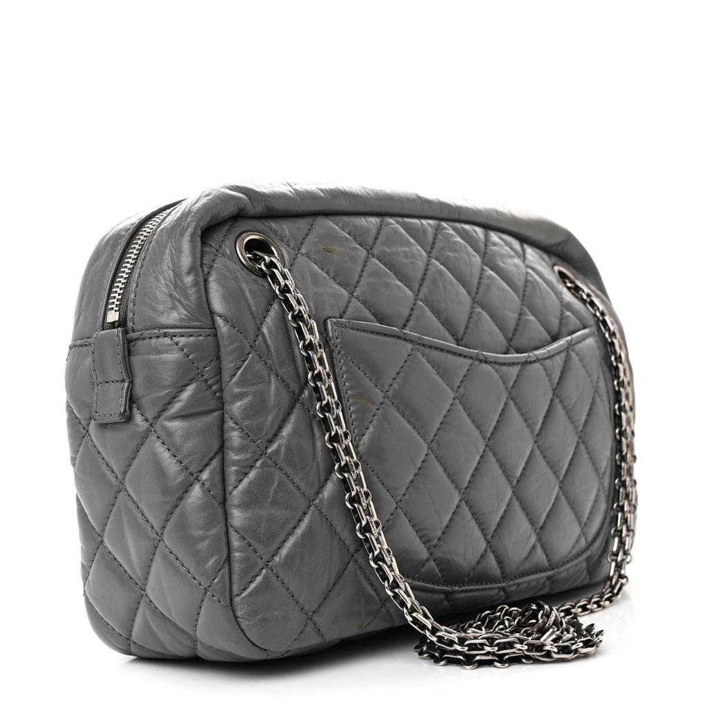 Aged Calfskin Quilted Medium Reissue Camera Case Grey