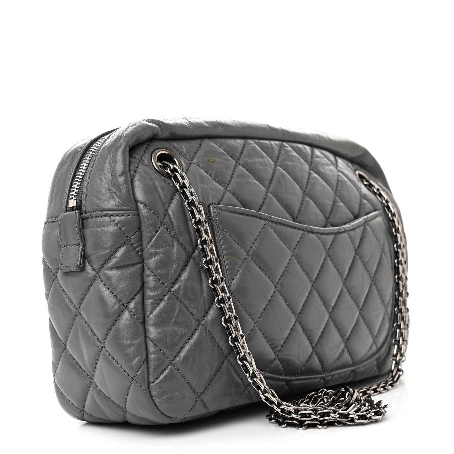 Aged Calfskin Quilted Medium Reissue Camera Case Grey