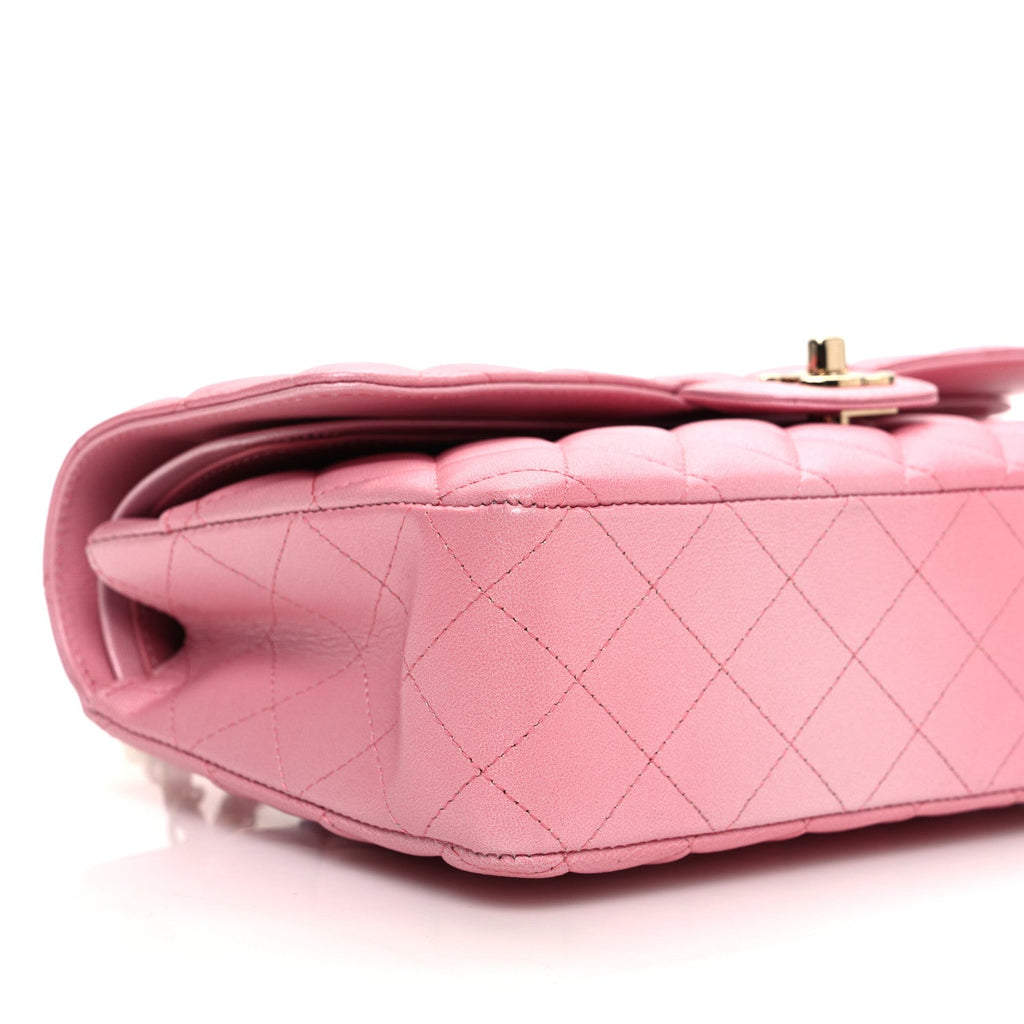 Metallic Goatskin Ombre Quilted Medium Double Flap Pink
