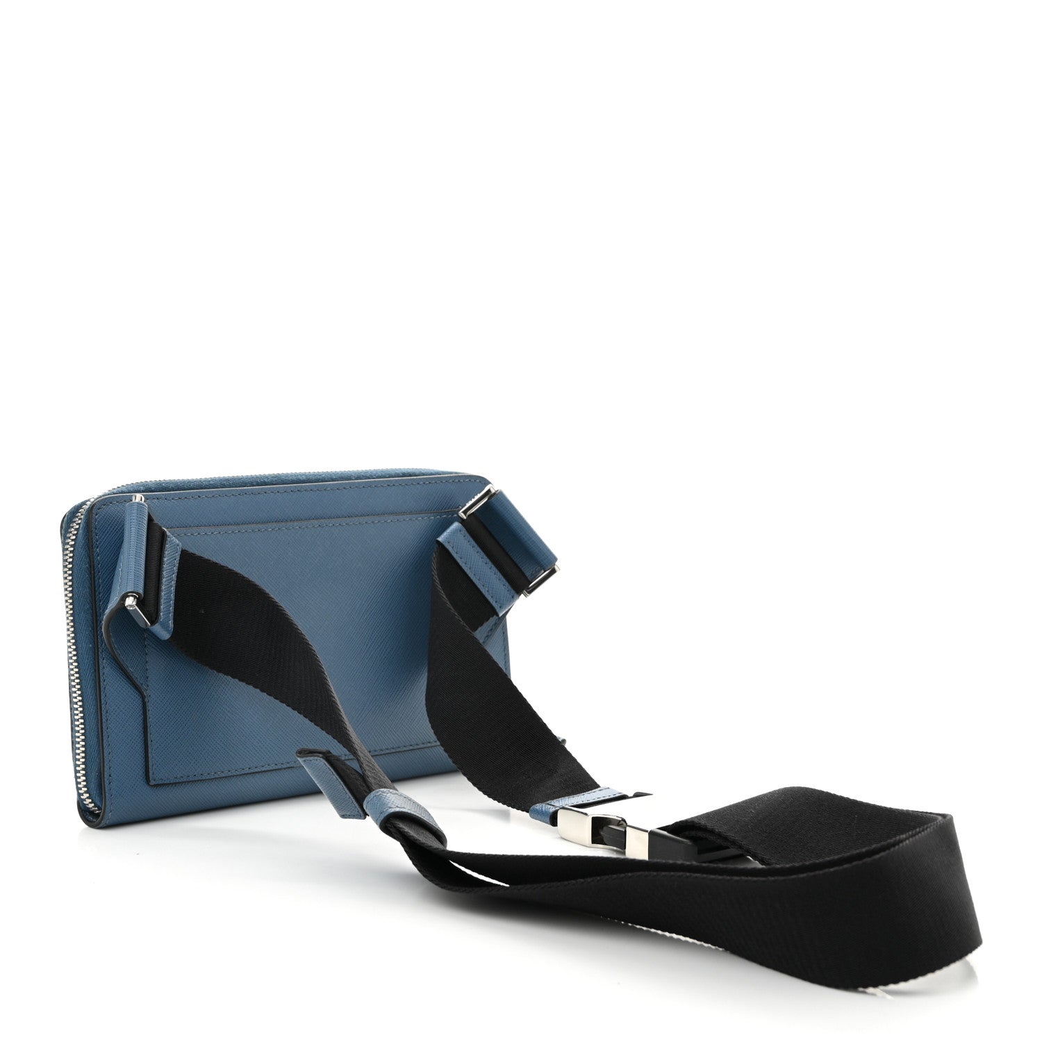 Saffiano Travel Double Zip Crossbody Belt Bag Cobalto