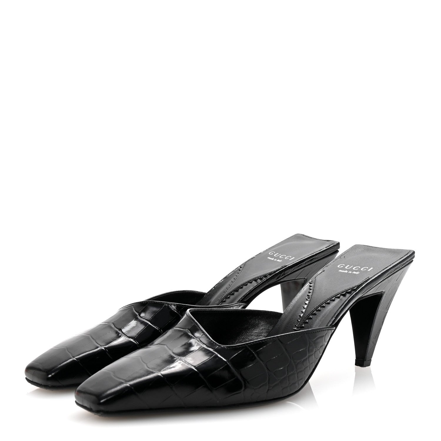 Calfskin Crocodile Embossed Mallory Mules 39 Black