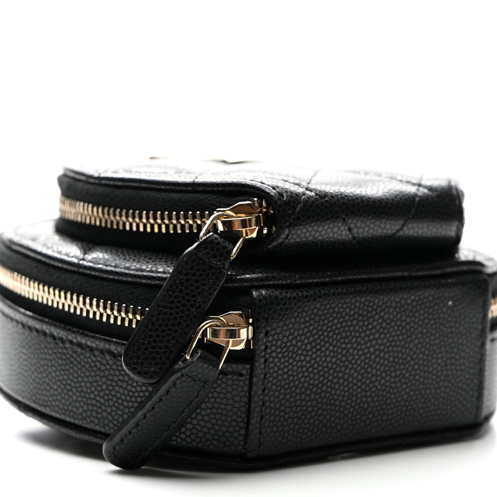 Caviar Quilted Round Coco Clutch With Chain Black